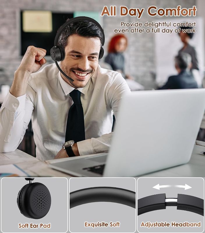 Photo 1 of Wireless Headset, Bluetooth Headset with Noise Cancelling Microphone, Best Headset with Mic Mute & USB Dongle for PC/Computer/Laptop/Cell Phones/Remote Work/Call Center