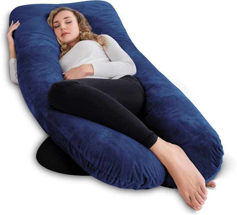 Photo 1 of AngQi Pregnancy Body Pillow, U Shaped Full Body Pillow with Removable Velvet Cover, Navy Maternity Pillow