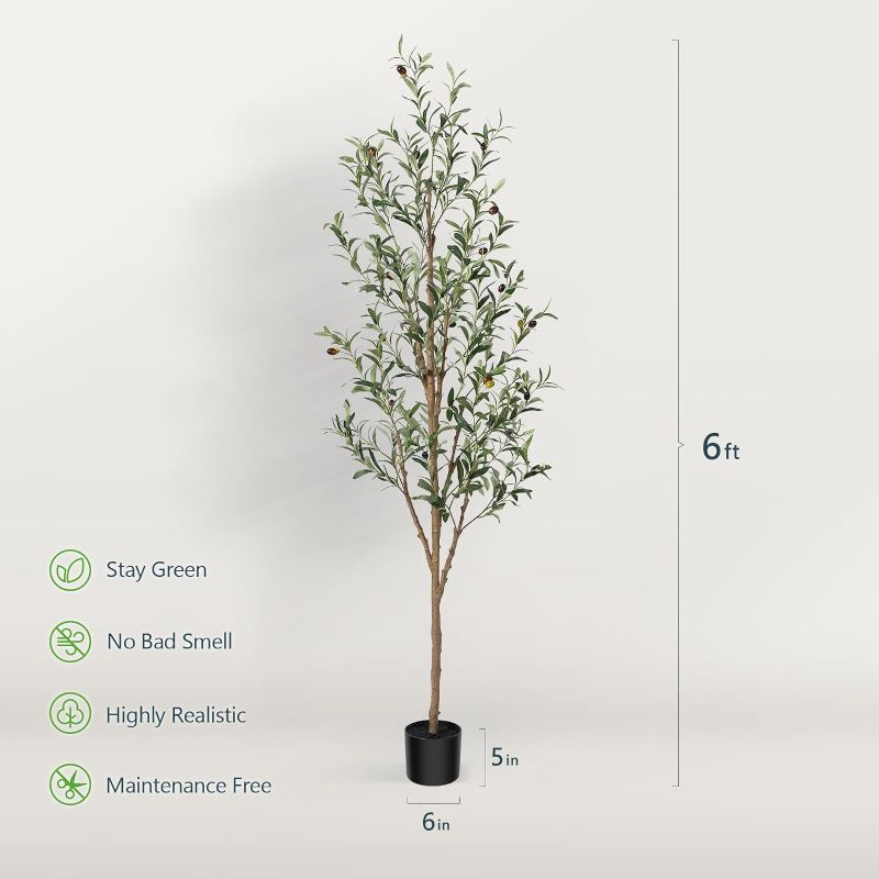 Photo 2 of Kazeila Artificial Olive Tree Realistic Fake Silk Tree 6 Feet Tall Faux Plant for Home Decor Indoor
