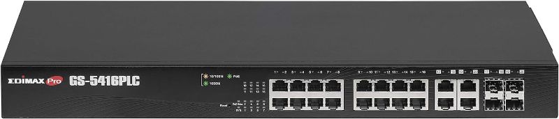 Photo 1 of Edimax GS-5416PLC, Long Range 16-Port Gigabit Poe+ Web Smart Switch with 4 Rj45/Sfp Combo Ports,Up to 30W per Port (Total Power Budget: 330W) for powering PoE-Enabled Devices,Supports SNMP v3