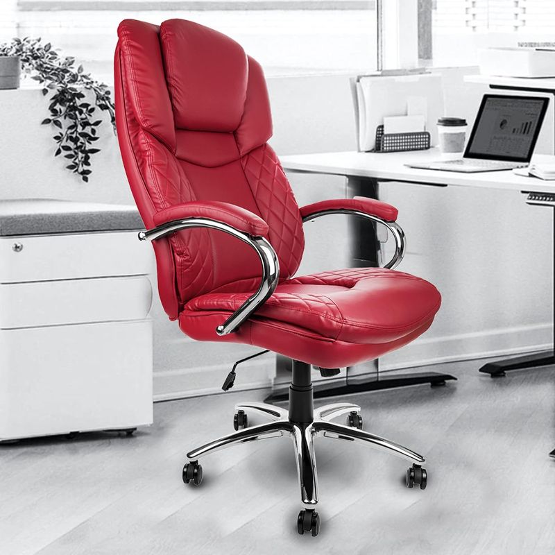 Photo 1 of Big and Tall Executive Office Chair for Heavy People - PU Leather Reclining High Back Managerial Chair 400lbs Wide Ergonomic Seat- Swivel, Rolling and Tilt Mechanism(Red)