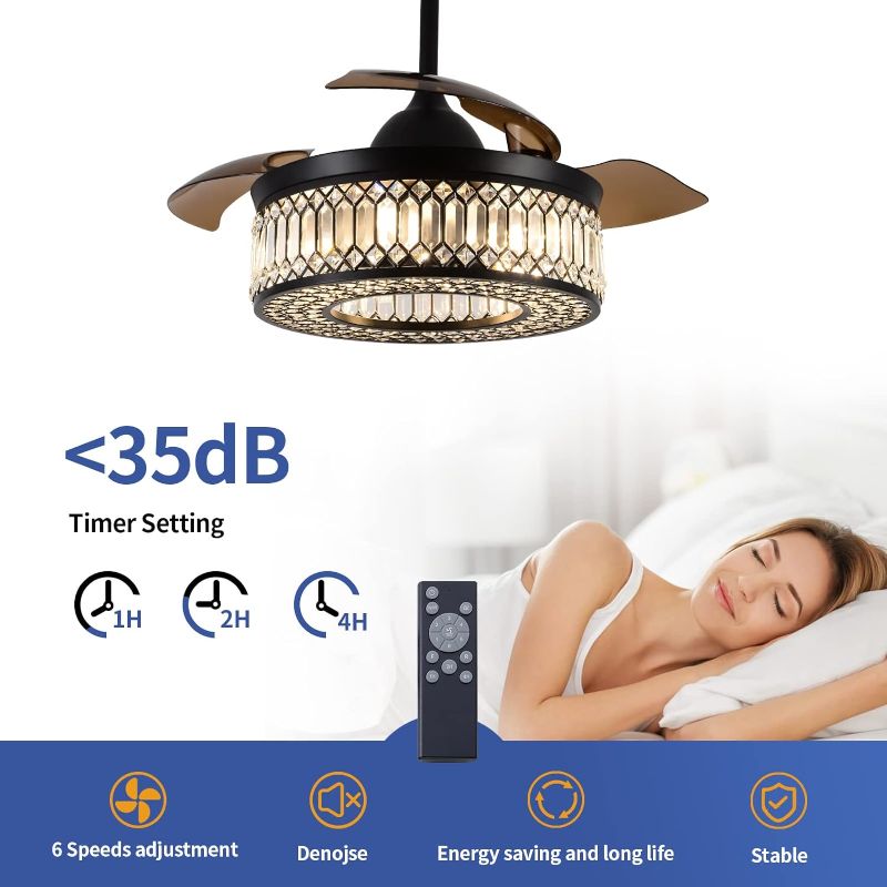 Photo 1 of 4.2 4.2 out of 5 stars (9)
42-Inch Ceiling Fan with Remote Control Retractable Blades, Reversible DC Motor. Black Lantern, Industrial Style, Suitable for Living Room, Bedroom, Kitchen,Dining Room (crystal)