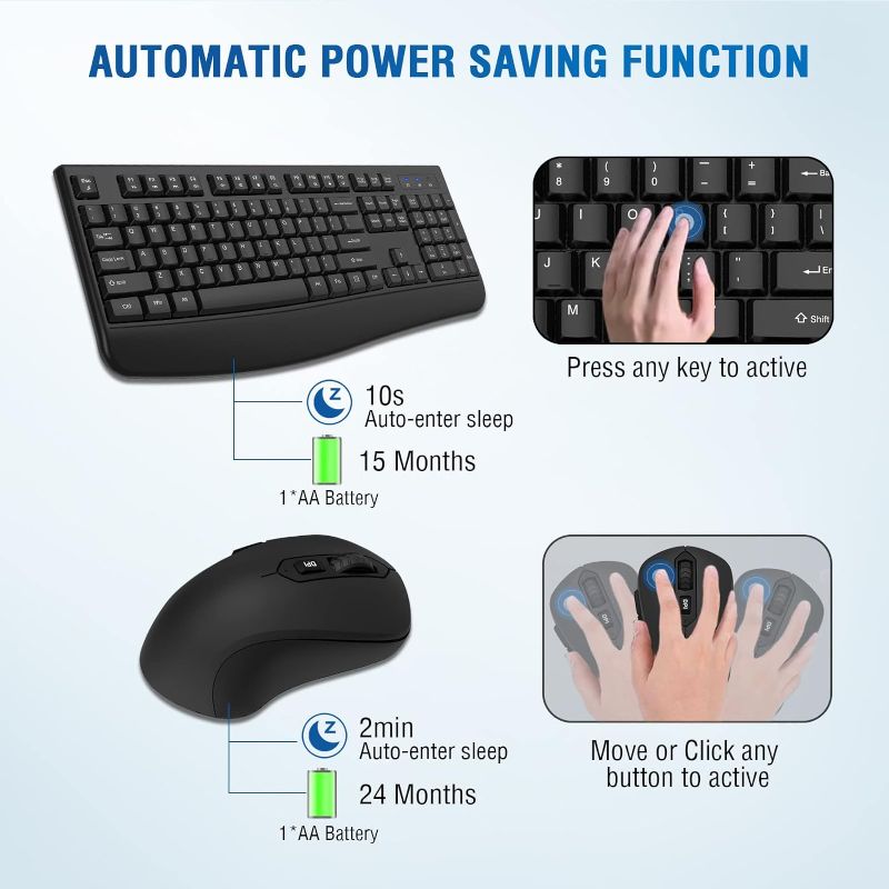 Photo 1 of Wireless Keyboard and Mouse Combo, Full-Sized 2.4GHz Wireless Keyboard with Comfortable Palm Rest and Optical Wireless Mouse for Windows, Mac OS PC/Desktops/Computer/Laptops (Black)