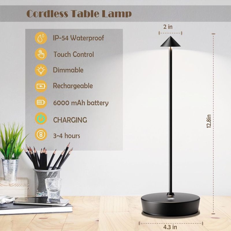 Photo 1 of **USED** Cordless LED Table Lamp Set of 2, Outdoor Waterproof Table Light,Built-in Rechargeable Battery,Touch 3-Level Brightness,for Bar/Work/Travel/Ambient Light for Restaurant?Black?…