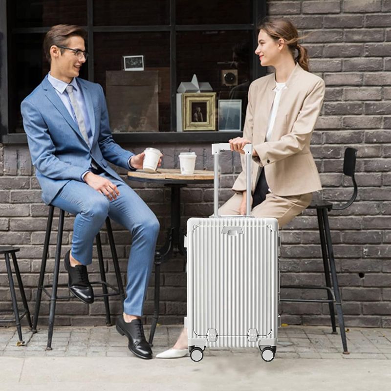 Photo 2 of Feilario 20in Aluminium Frame Hardside Expandable Spinner Wheel Luggage, Built-In TSA lock Carry on Suitcase with Cup Holder & USB Port & Phone Holder
