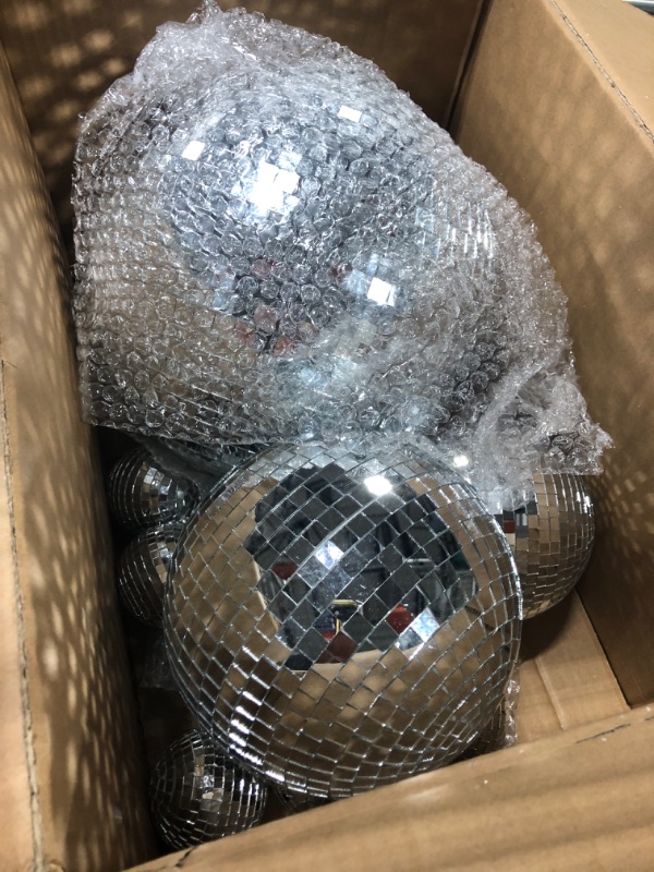 Photo 3 of 12 Pack Large Disco Ball Hanging Disco Ball Small Disco Ball Mirror Disco Balls Decorations for Party Wedding Dance and Music Festivals Decor Club Stage Props DJ Decoration (12, 8, 6, 4, 3.2 Inch)