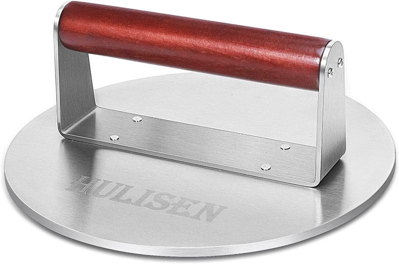 Photo 1 of 
HULISEN Burger Press, Heavy Duty Bacon Press, Stainless Steel Grill Press, 8.5 Inch Smashed Burger Press, Round Burger Smasher with Wood Handle, Griddle BBQ...