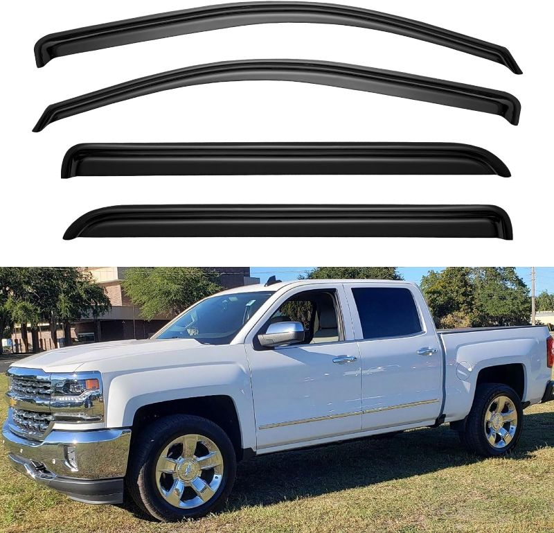 Photo 1 of YQAUTEC Window Visors Rain Guards Shield for 2014-2018 Chevy Silverado/GMC Sierra 1500, Window Wind Deflectors Vent Shades for 2015-2019 Silverado/Sierra 2500HD-3500HD Crew Cab 2014-2018 silverado/sierra crew cab