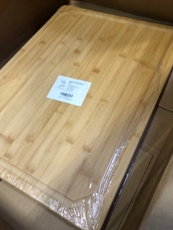 Photo 1 of 24 x 18 Extra Large Bamboo Serving Boards for Kitchen, Heavy Duty Wood Butcher Block Chopping Board with Handle and Juice Groove for Meat, Large Charcuterie Board, Over the Sink Cutting Board