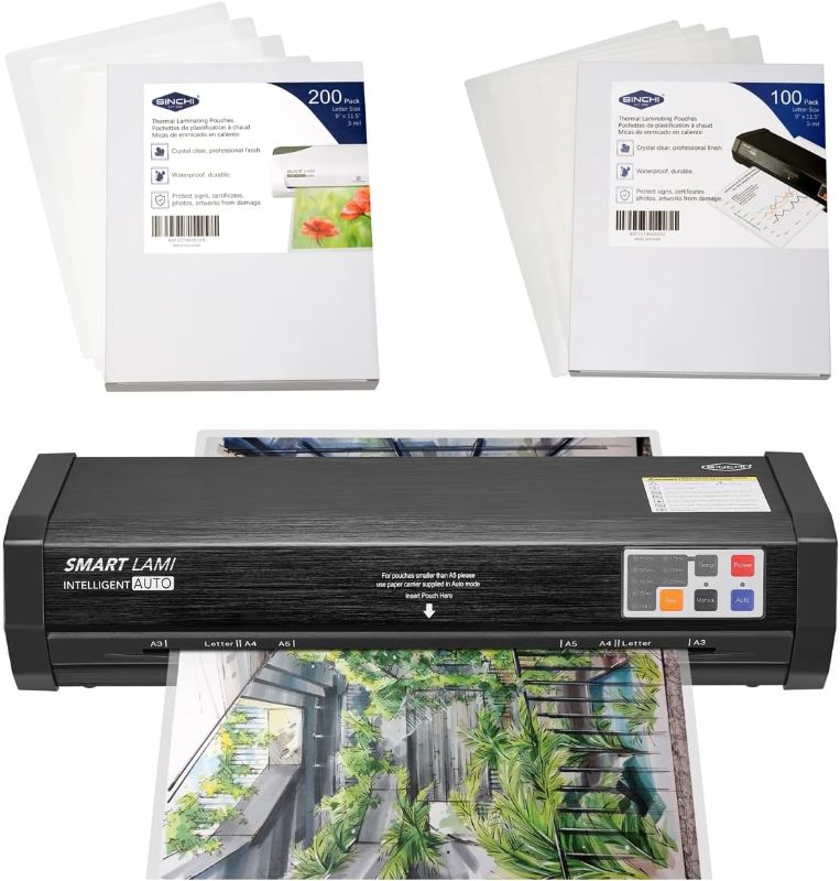 Photo 1 of SINCHI Laminator & 3 Mil 200 Pack & 5 Mil 100 Pack Laminating Sheets