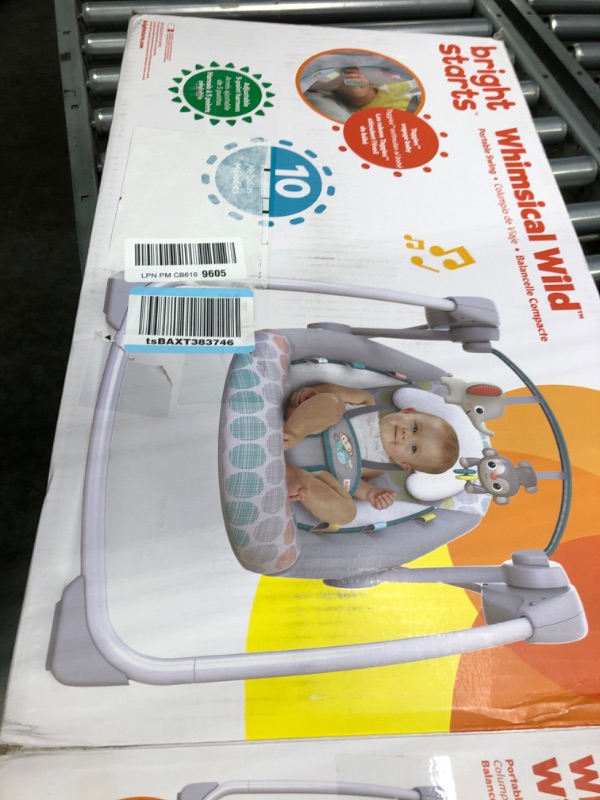 Photo 2 of Bright Starts Whimsical Wild Portable Compact Automatic Deluxe Baby Swing with Music and Taggies, Newborn and up