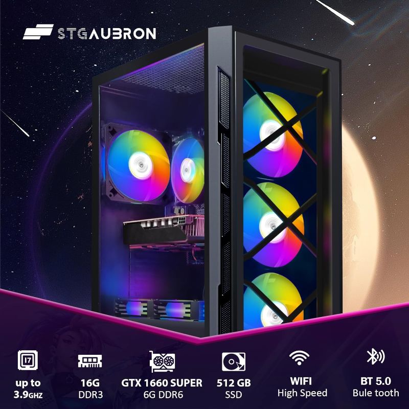 Photo 1 of ****NON FUNCTIONAL//SOLD AS PARTS**** 
STGAubron Gaming Desktop PC, Intel Core i7 3.4G up to 3.9G, 16G RAM, 1T SSD, Radeon RX 5700 XT 8G GDDR6, 600M WiFi, BT 5.0, RGB Fan x 4, 