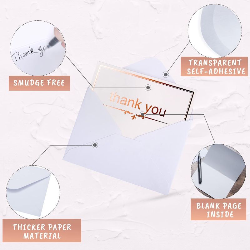 Photo 1 of 100 Bulk Thank You Cards with Envelopes White and Rose Gold Foil Designs - Blank Cards Thank You Notes with Envelopes and Fancy Box for Wedding Bridal Gift Baby Shower Business Graduation