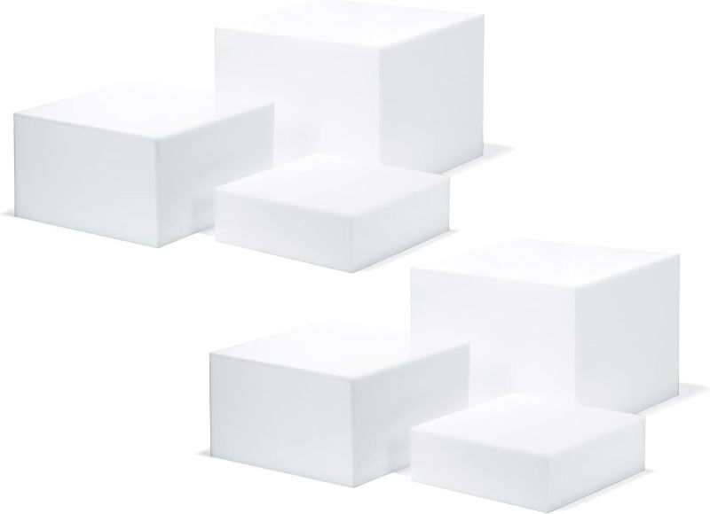 Photo 1 of 2 Sets of 3 Glossy White Acrylic Cube Display Nesting Risers with Hollow Bottoms