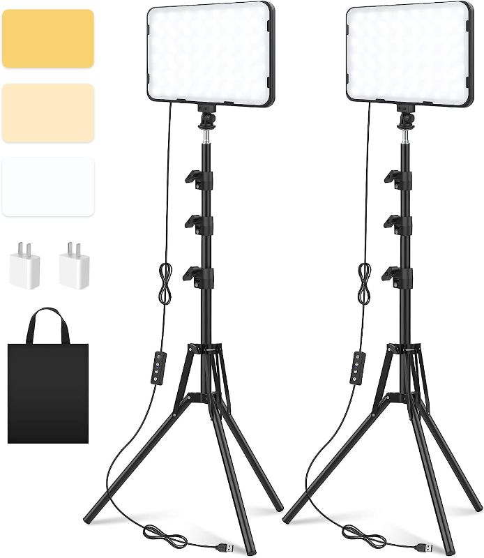 Photo 1 of 2 Pack LED Video Photography Lighting Kit with 62.99'' Tripod Stand, Unicucp 2500-8500K Dimmable Studio Streaming Light for Video Recording Filming, Live Game YouTube, Portrait Shooting, USB Charger
