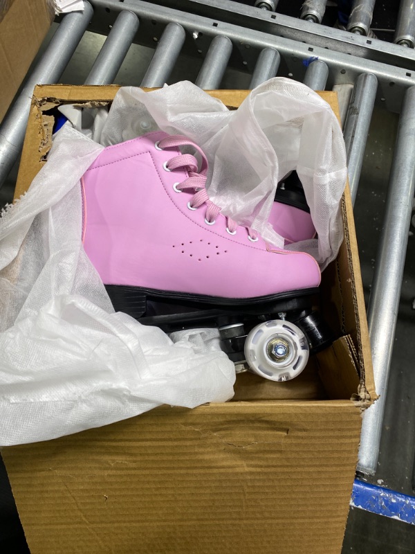 Photo 3 of YYW Roller Skates for Women Men, High Top PU Leather Classic Double-Row Roller Skates, Indoor Outdoor Roller Skates for Beginner a Shoes Bag pink flash Women 6/ Men 4.5/ Youth 4.5