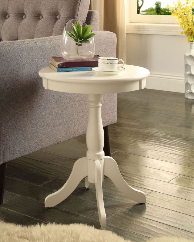 Photo 1 of 22 Inch Side End Table Round Top Pedestal Stand with Flared Legs Off White
