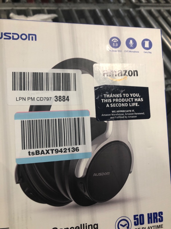 Photo 1 of AUSDOM Bluetooth Headphones Noise Cancelling: Over Ear Wireless ANC Headphones with Microphone, 50Hrs Playtime, Deep Bass, Hi-Fi Sound, Comfortable Ear Cushions for Travel Work Cellphones, Silver Silver & Black