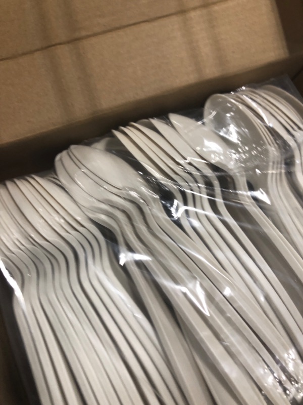 Photo 2 of 100pcs 100% Compostable Biodegradable Utensils Disposable Cutlery Set Cornstarch Spoon Fork Knife Alternative to Plastic (Spoon 100)