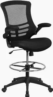 Photo 1 of Primy Drafting Chair Tall Office Chair with Flip-up Armrests Executive Ergonomic Computer Standing Desk Chair with Lumbar Support and Adjustable Footrest Ring (Black)