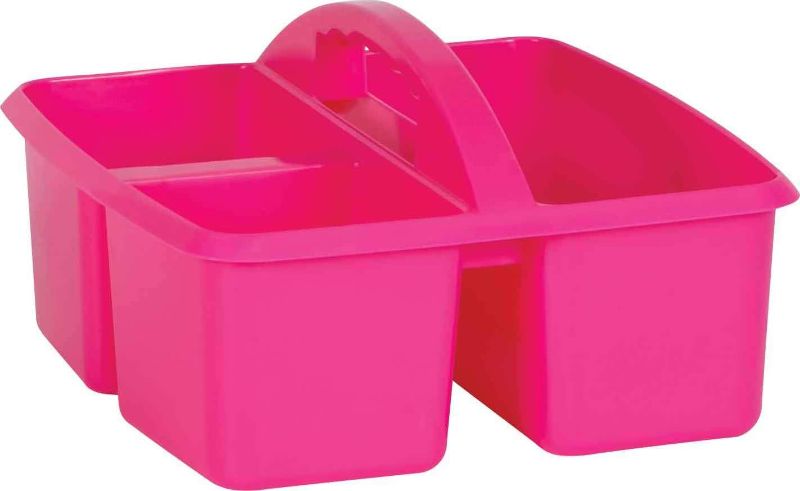 Photo 1 of Teacher Created Resources Pink Portable Plastic Storage Caddy 2-Pack for Classrooms, Kids Room, and Office Organization, 3 Compartment