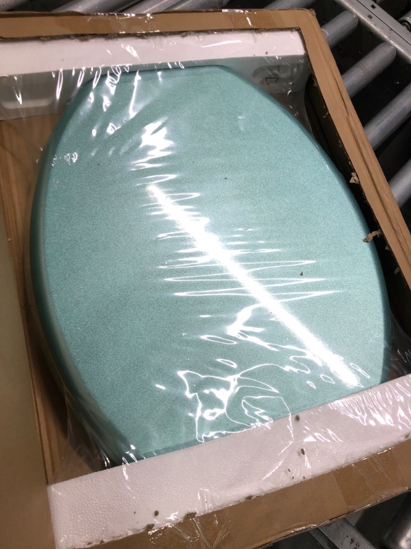 Photo 3 of BLOFDE Elongated Toilet Seat Wood Toilet Seat Prevent Shifting with Zinc Alloy Hinges American Standard Size Toilet Seat Easy to Install also Easy to Clean(Elongated,Turquoise) Elongated Turquoise