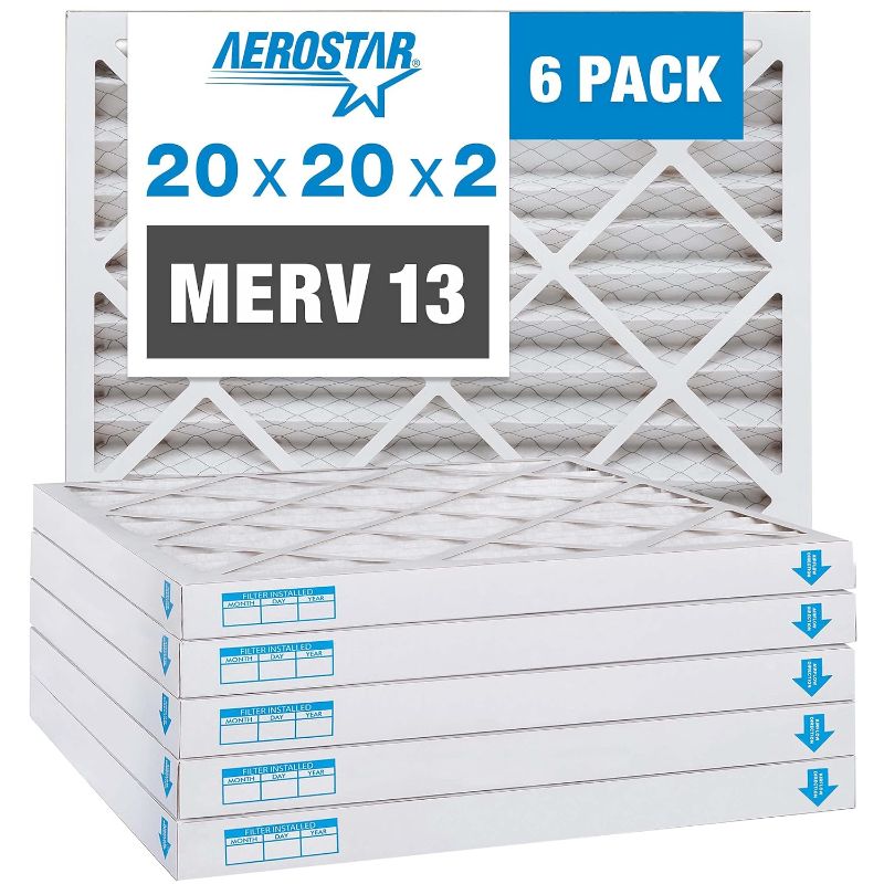 Photo 1 of 20x20x2 MERV 13 Pleated Air Filter, AC Furnace Air Filter, 6 Pack (Actual Size: 19 1/2"x19 1/2"x1 3/4")