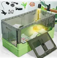 Photo 1 of *****MISSING PIECES//SOLD AS PARTS*****  
Wedoelsim Integrated no-installation turtle tank kit With filter, water pump, heat lamp, wheels, easy to move, imitate the natural flows, suitable for small Turtle Horned Frog, a gift for children XL Green