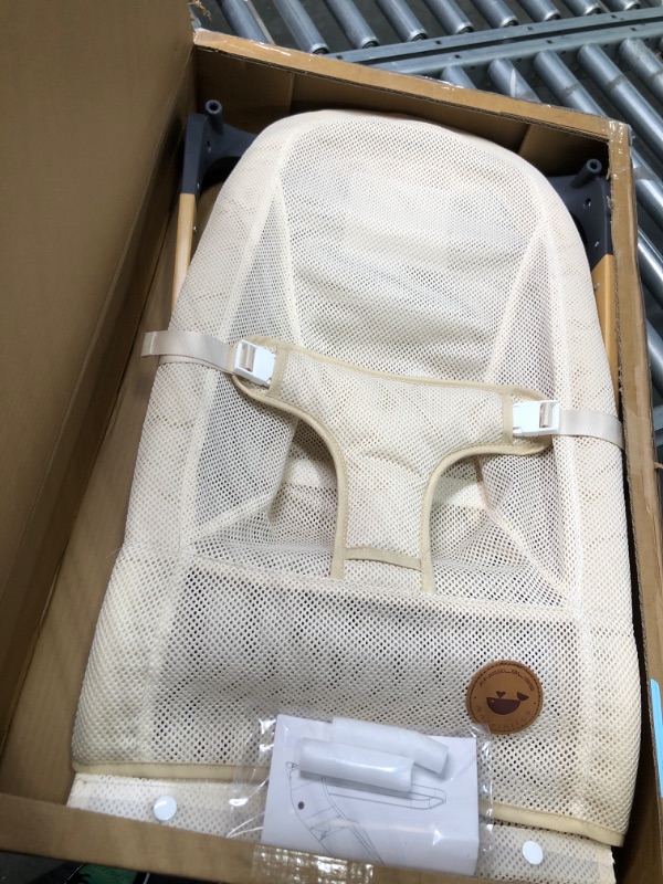 Photo 3 of ANGELBLISS Baby Bouncer, Portable Bouncer Seat for Babies, Infants Bouncy Seat with Mesh Fabric, Natural Vibrations (Apricot)