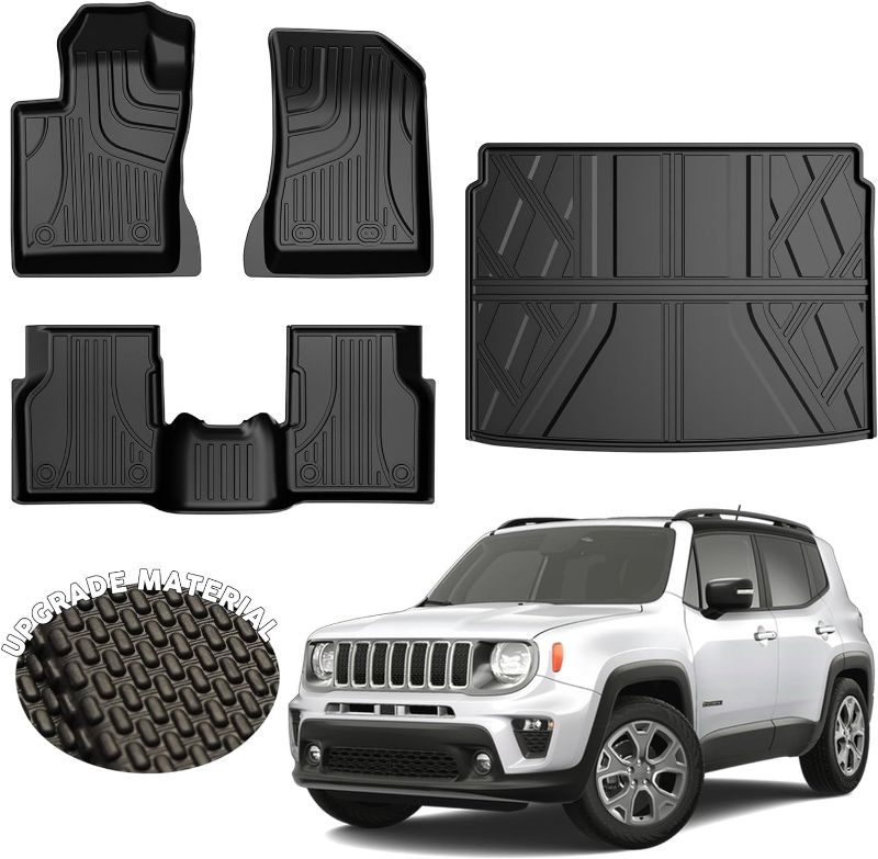 Photo 1 of AOMSAZTO Custom Fit Floor Mats and Cargo Liner Trunk Set Compatible with Jeep Renegade 2015-2020 2021 2022 2023, All Weather Car Accessories Floor Liner, 1st and 2nd Row Car Mat Black