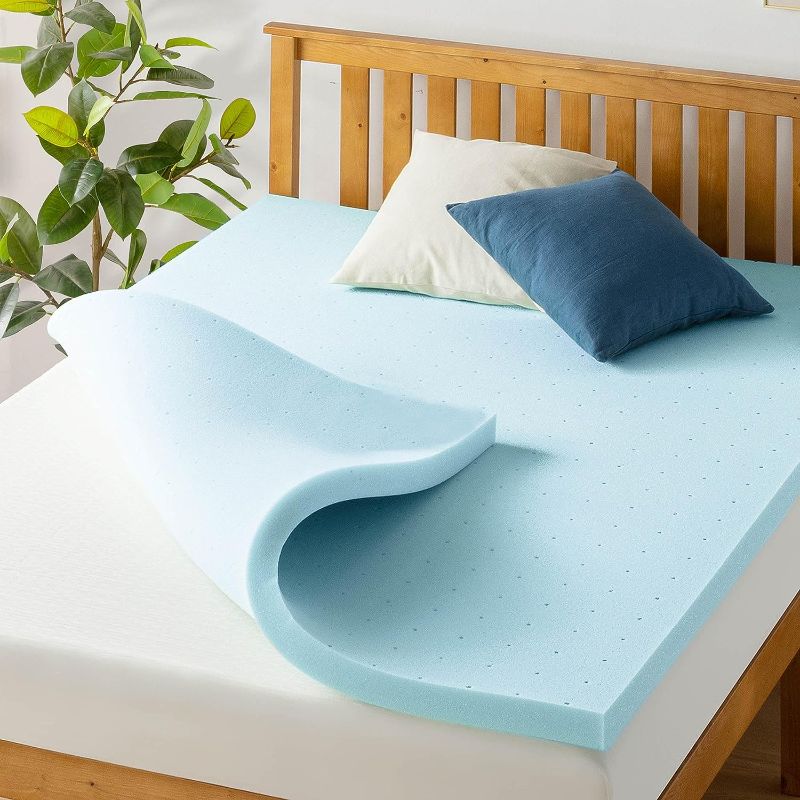 Photo 1 of 2 Inch Ventilated Memory Foam Mattress Topper, Cooling Gel Infusion, Queen Blue