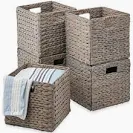 Photo 1 of 12x12in Hyacinth Baskets, Rustic Set Of 5 Multipurpose Collapsible Storage Organizer, Handwoven Laundry Totes for Bedroom, Living Room, Bathroom, Shelves w/Inserts - Gray