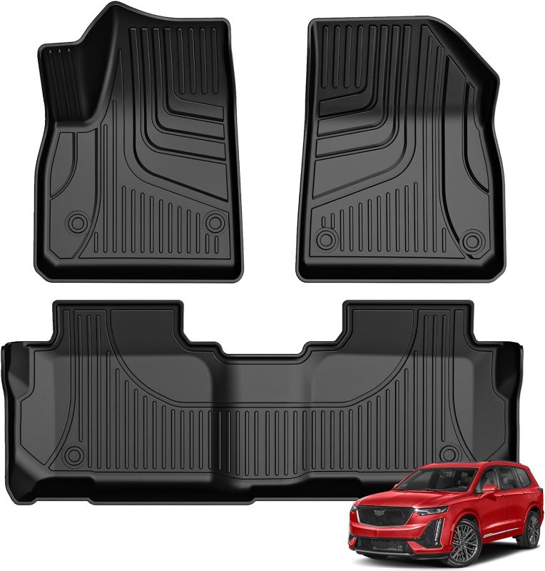 Photo 1 of Automotive Floor Mats for 2020 2021 2022 2023 2024 Cadillac XT6, Heavy Duty TPE All Weather Protection Car Floor Mats, 1st & 2nd Row Full Set Rubber Floor Liners, Anti Skid Car Mats, Black