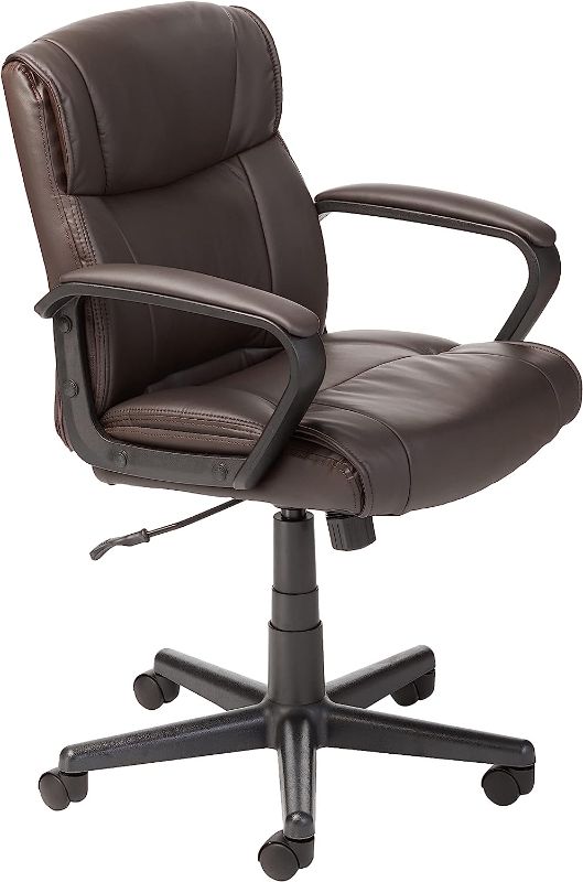 Photo 1 of Padded Office Desk Chair with Armrests, Adjustable Height/Tilt, 360-Degree Swivel, 275 Pound Capacity, 24 x 24.2 x 34.8 Inches, Dark Brown
