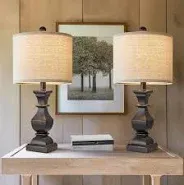 Photo 1 of 20.5" Mid Century Table Lamp Sets of 2 for Living Room Retro Style Farmhouse Table Lamp for Bedroom Classic Beige Resin Bedside Night Light Lamps ***USED*** 