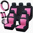 Photo 1 of CAR PASS Universal 13PCS 3D Air Mesh-100% Breathable Seat Covers Full Sets#Steering Wheel&Belt Cover #Airbag and Rear Split Bench Compatible#for 90% Automotive SUV Truck Cute Women Black Hot Pink