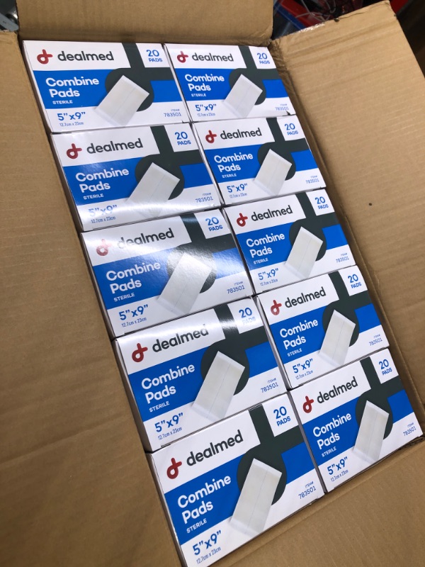 Photo 1 of Dealmed Sterile Abdominal (ABD) Combine Pads, 5" x 9" Individually Wrapped Abdominal Pads, Disposable and Latex-Free ABD Pads, Wound Dressing for First Aid Kit and Medical Facilities (Case of 400) 5” x 9” (Case of 400)