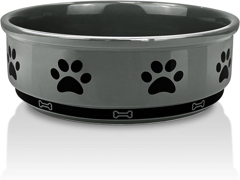 Photo 1 of Ceramic Pet Bowl for Dogs and Cats, Weighted Non-Slip Dog Bowls Food and Water Dish, Durable Pets Feeding Bowls Suitable for Small, Medium, and Large Dogs, Grey, 70 Oz
