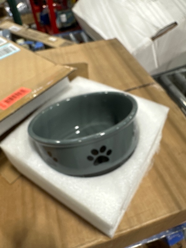 Photo 3 of Ceramic Pet Bowl for Dogs and Cats, Weighted Non-Slip Dog Bowls Food and Water Dish, Durable Pets Feeding Bowls Suitable for Small, Medium, and Large Dogs, Grey, 70 Oz ***USED**** 
