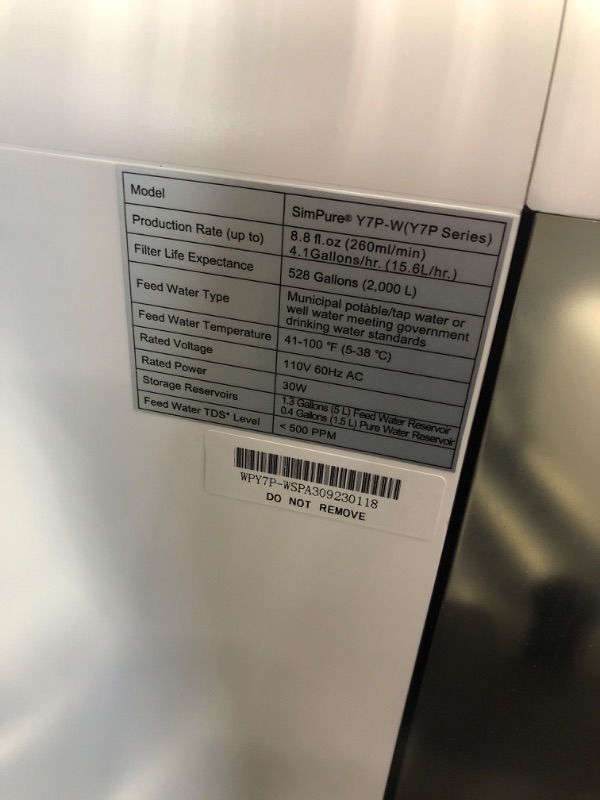 Photo 10 of SimPure Y7P-W UV Countertop Reverse Osmosis Water Filtration Purification System, 4 Stage RO Water Filter, Bottleless Water Dispenser, 4: 1 Pure to Drain, BPA Free (No Installation Required)