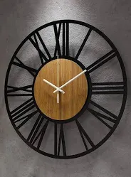 Photo 1 of 1st owned Wall Clock for Home Decor - Antique 24 Inch Wood Wall Clocks Battery Operated Nearly Silent Little Ticking Simple Minimalist Roman Numbers Clock Decorative for Bedrrom 60CM Black