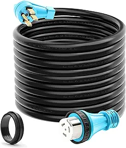 Photo 1 of 50 Amp Generator Cord and Power Inlet Box,50 Amp Generator Cords 25FT,125V/250V Generator Power Cord NEMA14-50P/SS2-50R Twist Lock Connector 25FT Black+Blue