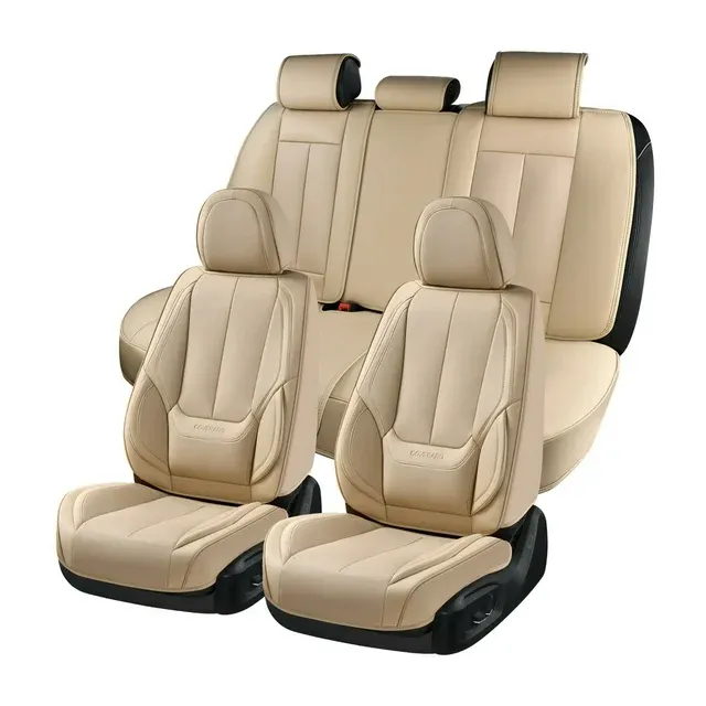 Photo 1 of ****FRONT SEAT COVER MISSING**** 
Coverado Waterproof Tan Seat Covers for Car Seats Full Set, 5 Seats Beige Leather Front and Back Car Seat Covers, Universal Auto Seat Protectors Car Accessories, Fit Most Sedan SUVs Pick-up Trucks 