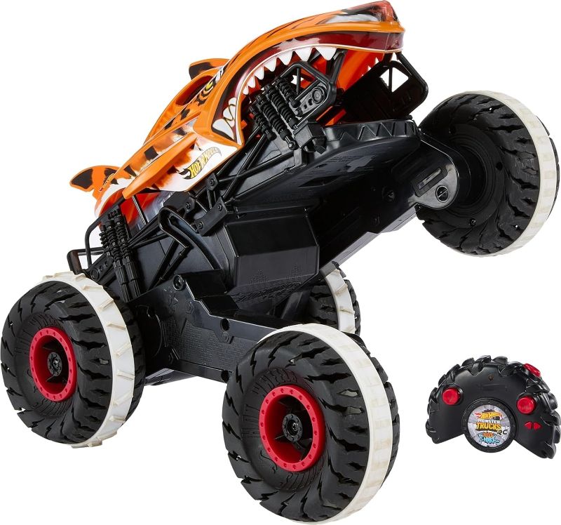 Photo 1 of Hot Wheels RC Monster Trucks Unstoppable Tiger Shark in 1:15 Scale, Remote-Control Toy Truck with Terrain Action Tires