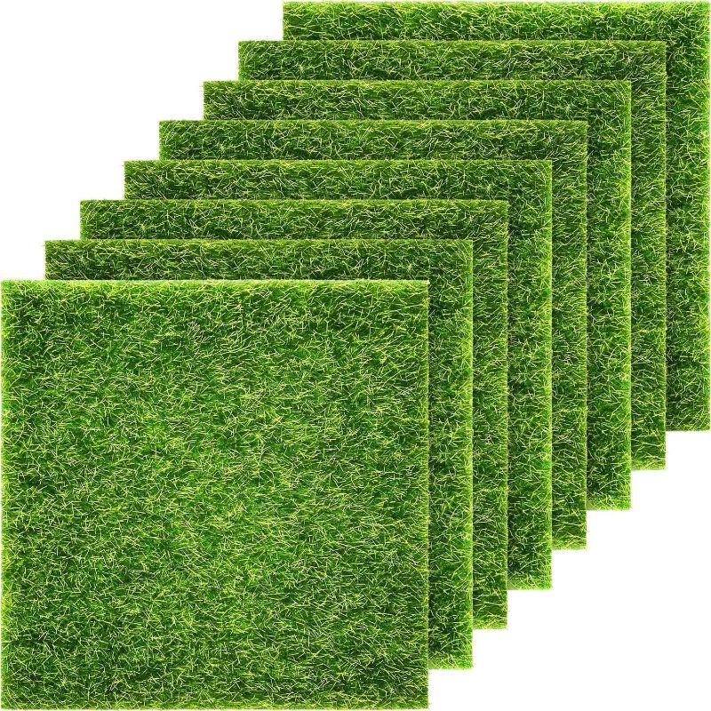 Photo 1 of 12 Pack Garden Craft Grass Fake Grass for Crafts 6 x 6 Inches Miniature Ornament Garden Dollhouse DIY Grass Fairy Artificial Grass Lawn
