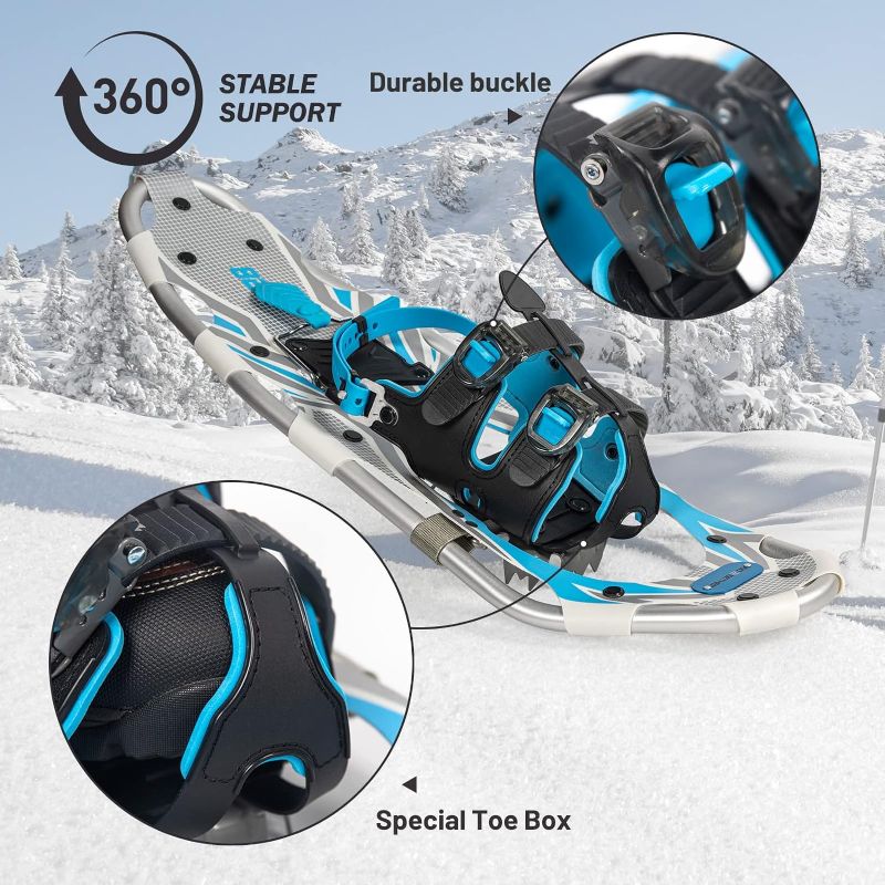 Photo 1 of G2 21/25/30/36 Inches Light Weight Snowshoes with Toe Box, EVA Padded Ratchet Binding, Heel Lift, Flexible Pivot Bar, Durable Back Strap, Trekking Poles, Carrying Bag, Snow Baskets(5 colors available)
