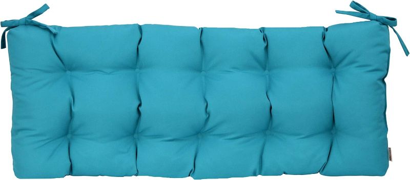 Photo 1 of  Canvas Aruba Blue Teal Indoor/Outdoor Tufted Cushion with Ties for Bench, Swing, Glider - Choose Size (41" x 20")