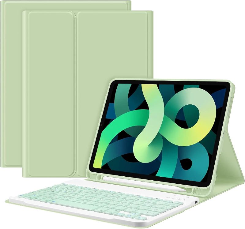 Photo 1 of  iPad Air 4th Generation 10.9 Inch Keyboard Case 2020 Wireless Bluetooth Keyboard Cover with Pencil Holder Tablet Cover for iPad Air 5th Gen 2022 with Magnetic Detachable-Green