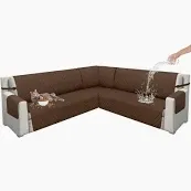 Photo 1 of 100% Waterproof Corner Sofa Covers for L Shaped Sectional Washable Quilted Sectional Couch Covers U Shape Sofa Slipcovers Anti Slip Universal Furniture Protector for Pets Dogs (BRown, Large) 