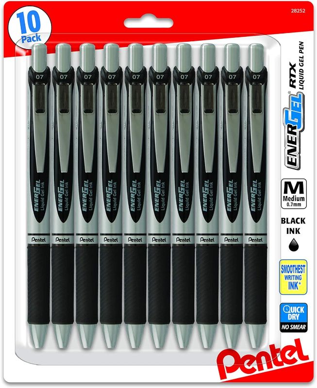 Photo 1 of  0.7 MM RTX Retractable Deluxe Liquid Gel Pen, Bulk Pack Of 10 Black Ink Metal , Medium Line, Metal Tip Premium Pens Great for Office, School & Home for Women & Men BL77BP10A